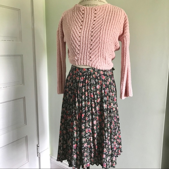 Black multicolor pink Floral pleated midi skirt - Picture 5 of 10